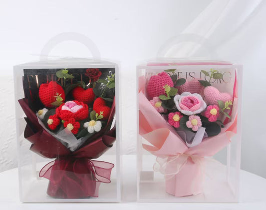Bouquet Crochet With transparent Box